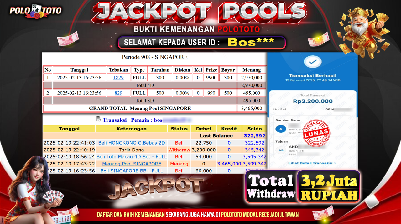 POLOTOTO JACKPOT TOGEL PASARAN SINGAPORE Rp.3.200.000,-