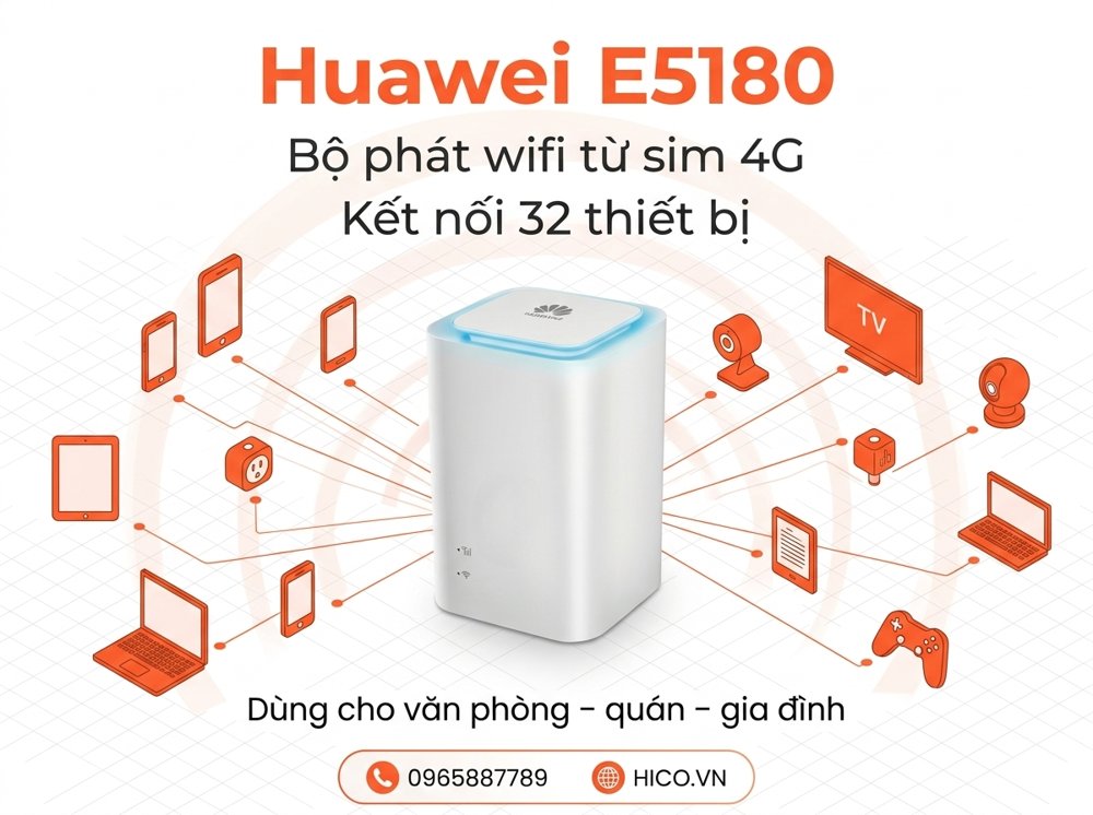 Bộ phát Wifi 4G Huawei E5180 thiết kế khối lập phương sang trọng