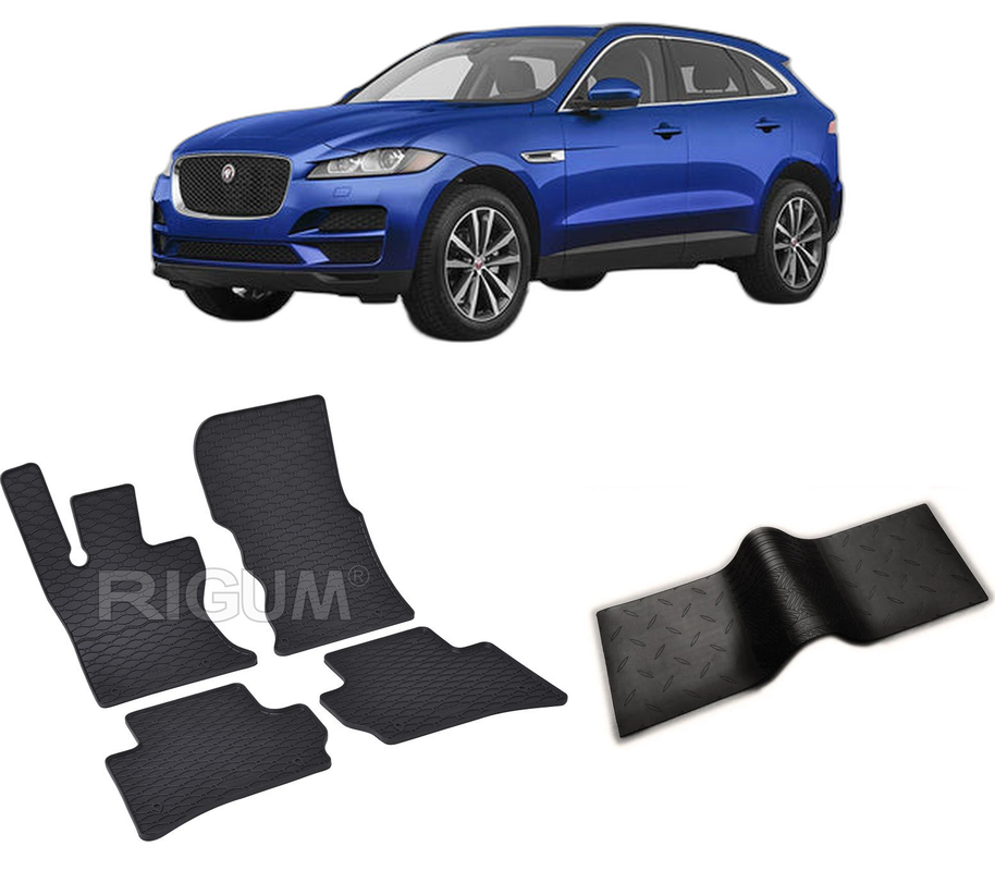 Set covorase auto JAGUAR F-PACE din 04.2016-2020, cu covoras tunel median, CAROSERIE SUV, Presuri cauciuc 100%, compatibil cu autoturismul JAGUAR F-PACE, Rigum