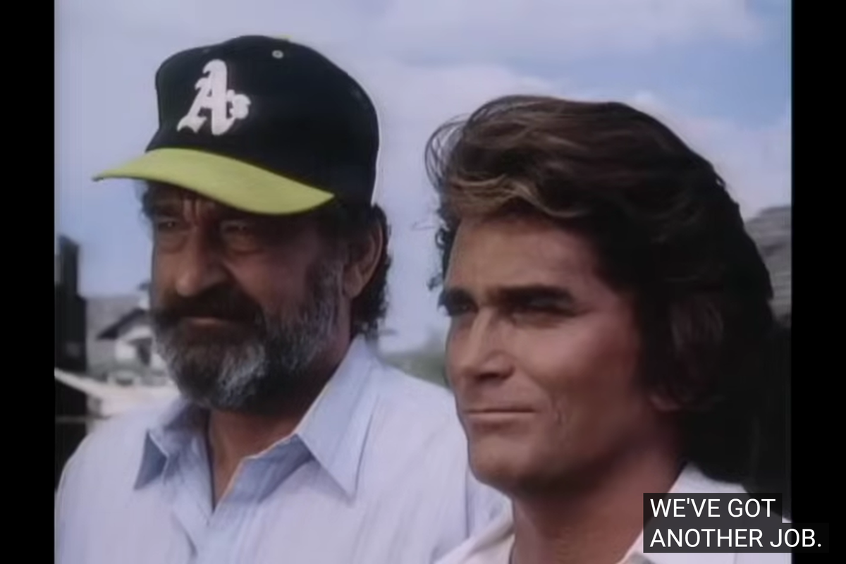 Actors Victor French, Michael Landon in Highway To Heaven
