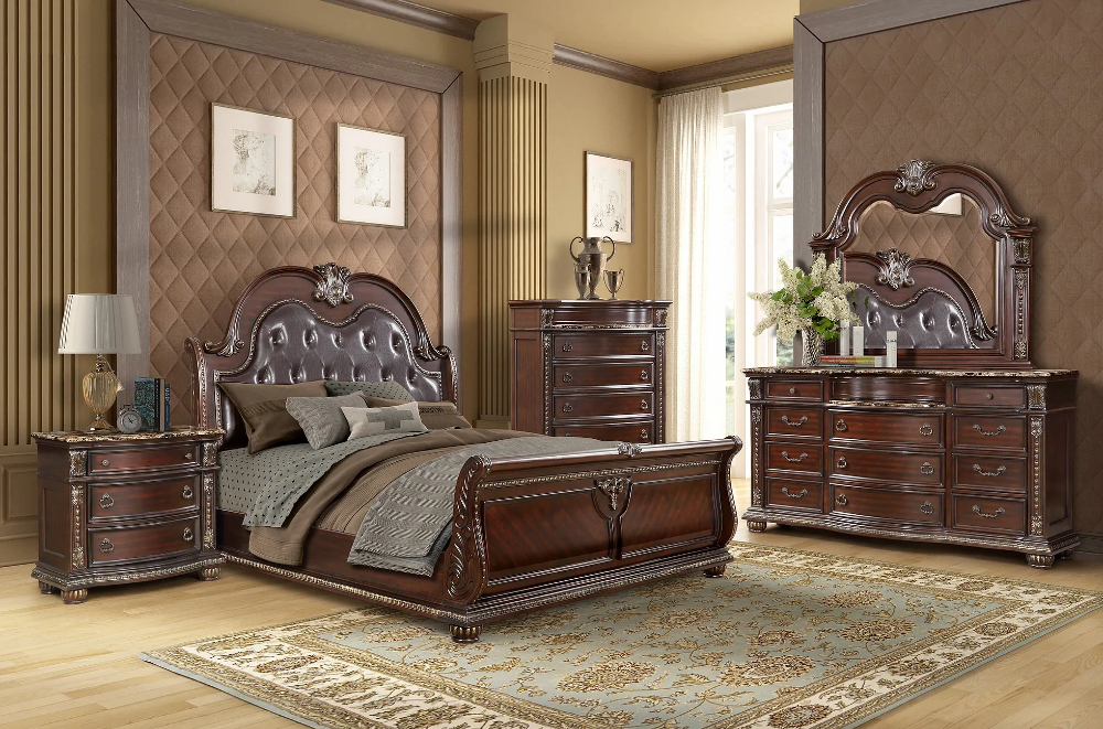 SALE Queen or King 5PC Espresso Brown Master Bedroom Set w/ Marble Top  B/D/M/N/C | eBay