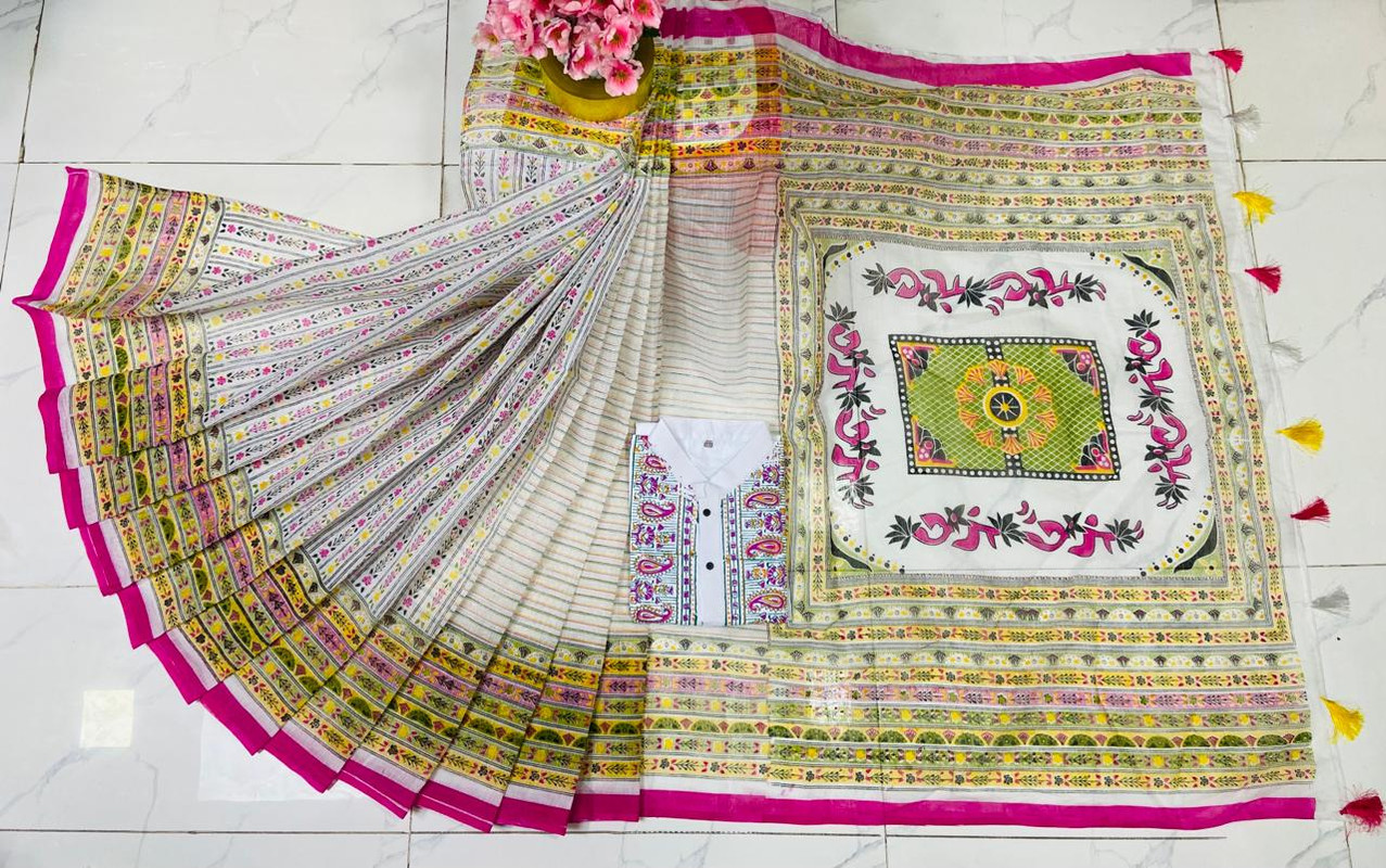 Half Silk Sharee and Cotton Panjabi Couple Set