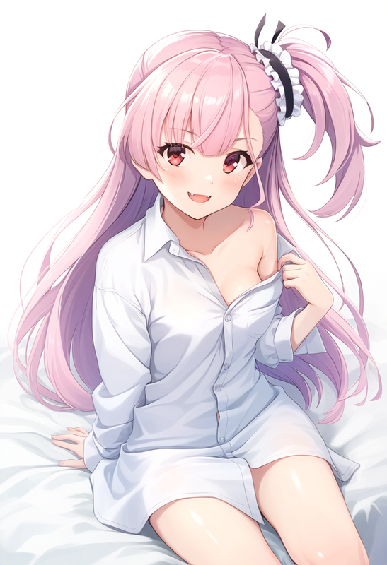 1girl, tsubakuro yume, Toji no Miko, pink hair, red eyes, closed mouth, fangs, s s-1996366064