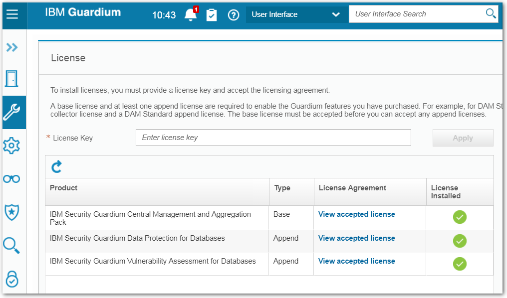 IBM Guardium Configuration (License, NTP, SMTP, Archive, Backup/Restore, Schedule, LDAP, Syslog)