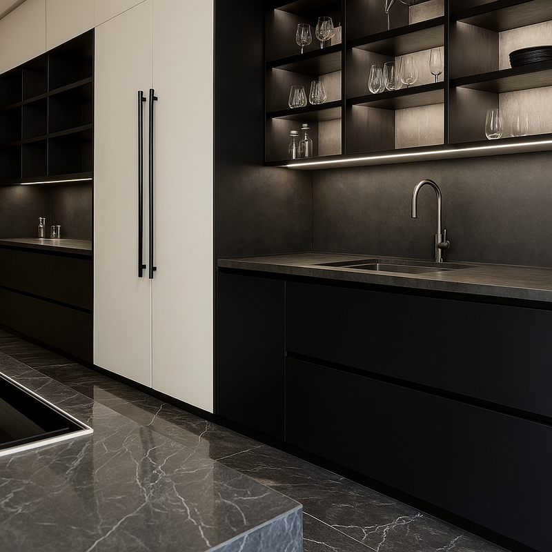 Cocina terminada en madera y tonos grises