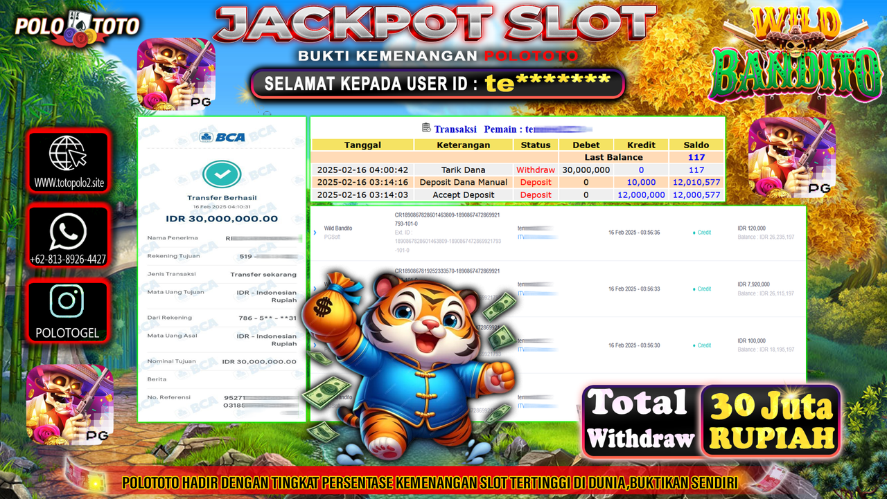 POLOTOTO JACKPOT SLOT WILD BANDITO Rp.5.000.000,-