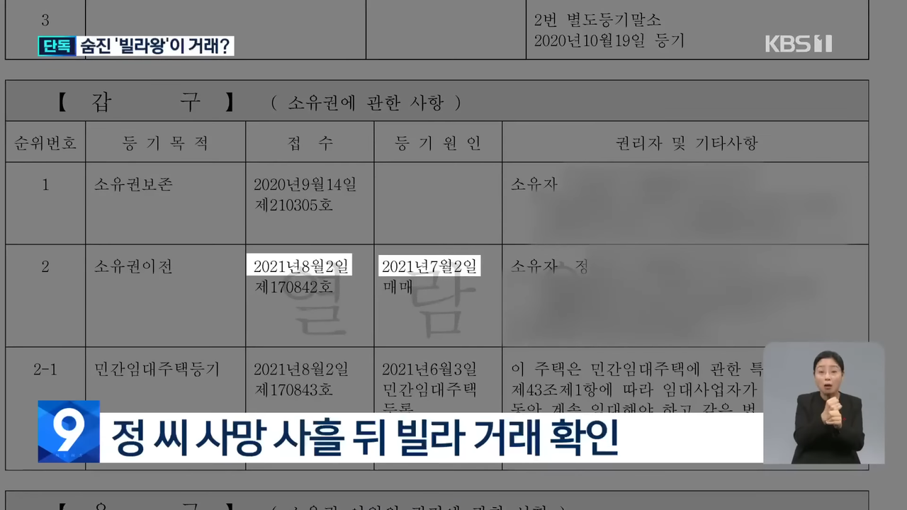 [단독] 숨진 ‘빌라왕’, 사망 사흘 뒤에도 빌라 거래 [9시 뉴스] _ KBS  2022.12.29. 0-40 screenshot