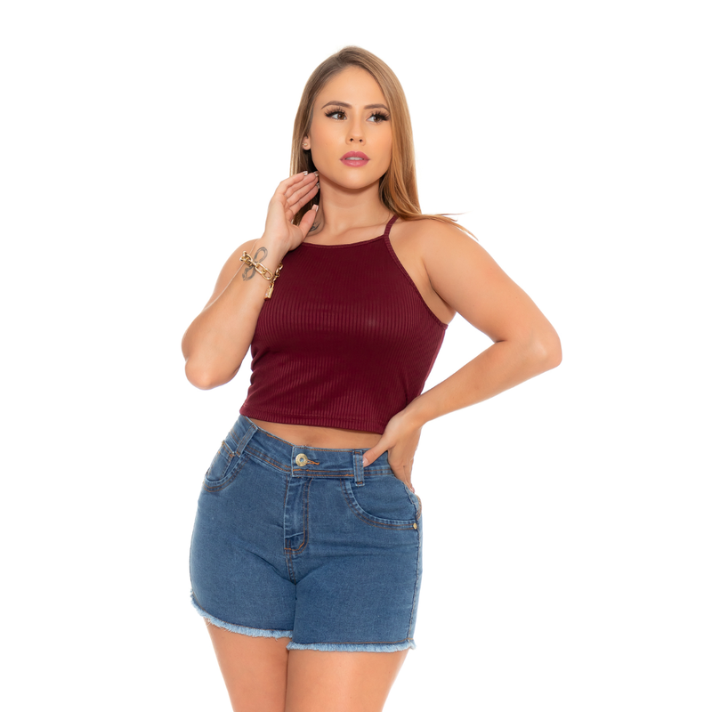 Cropped Alcinha Malha Canelada - Cores Variadas