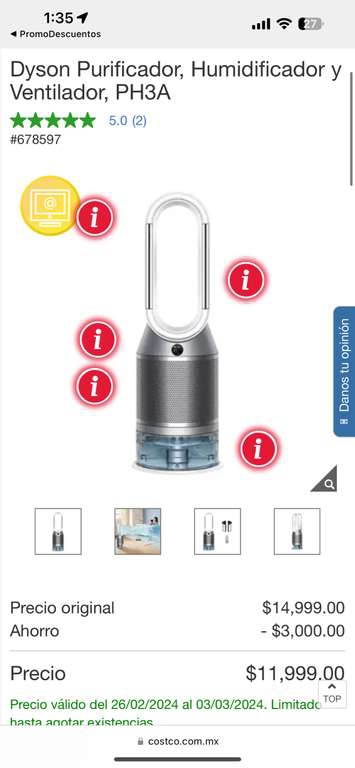 Costco: Dyson Purificador, Humidificador y Ventilador, PH3A