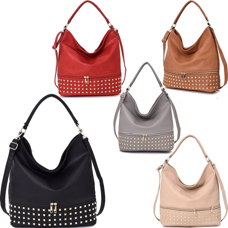 Details About Womens Large Slouch Studded Handbag Tote Faux Leather Shoulder Cross Body Bag