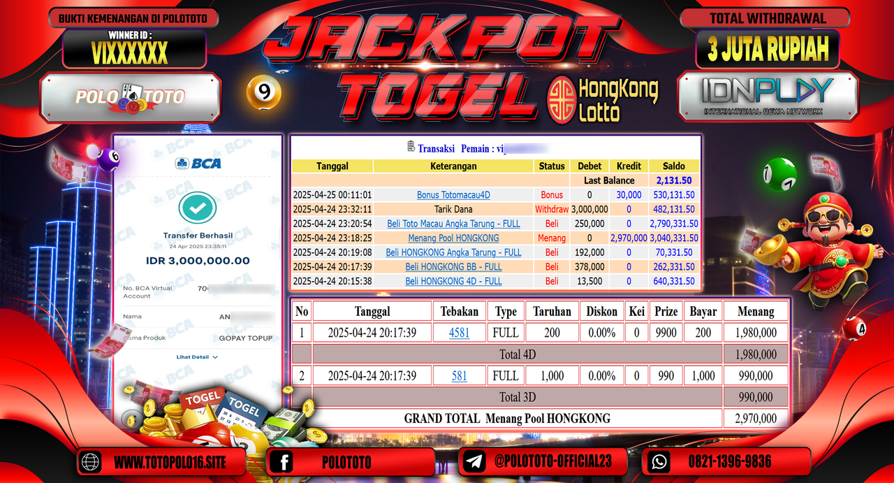 POLOTOTO JACKPOT TOGEL POOL HONGKONG Rp.3.000.000,-