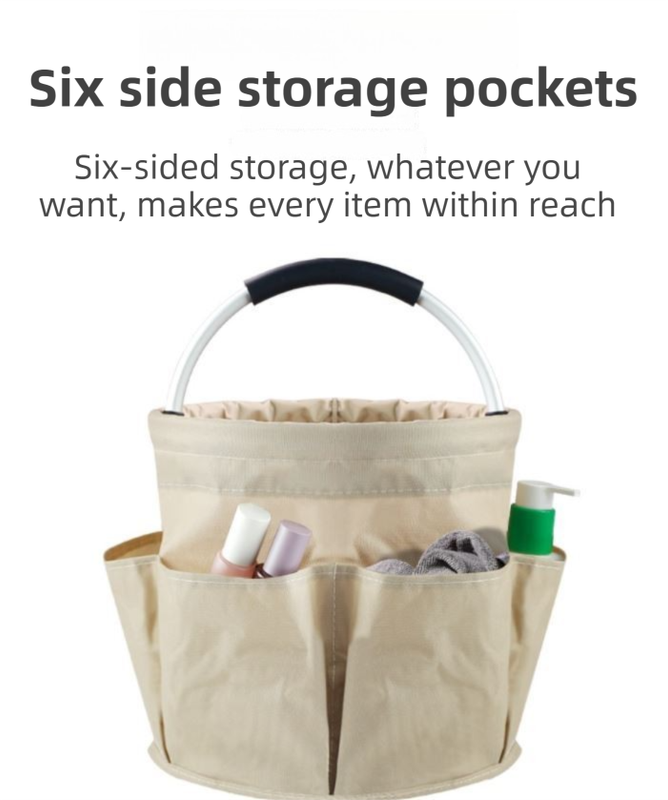 Green Foldable Oxford Cloth Round Picnic Basket with Padded Metal Handle - 6 Pocket Large Capacity Storage Tote for Outdoor Beach and Shopping