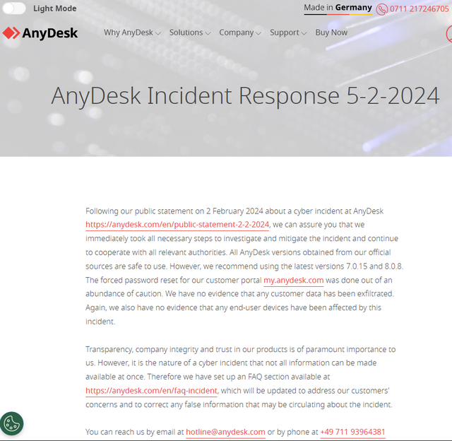 AnyDesk-Meldung über Cybervorfall 5. Februar 2024