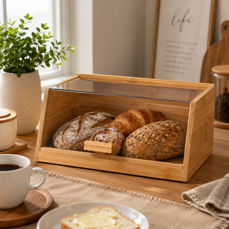 Wooden Countertop Bread Organizer with Acrylic Lid