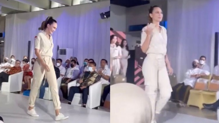 Momen Luna Maya runaway pakai seragam pramugari di acara ulang tahun Super Air Jet yang pertama.