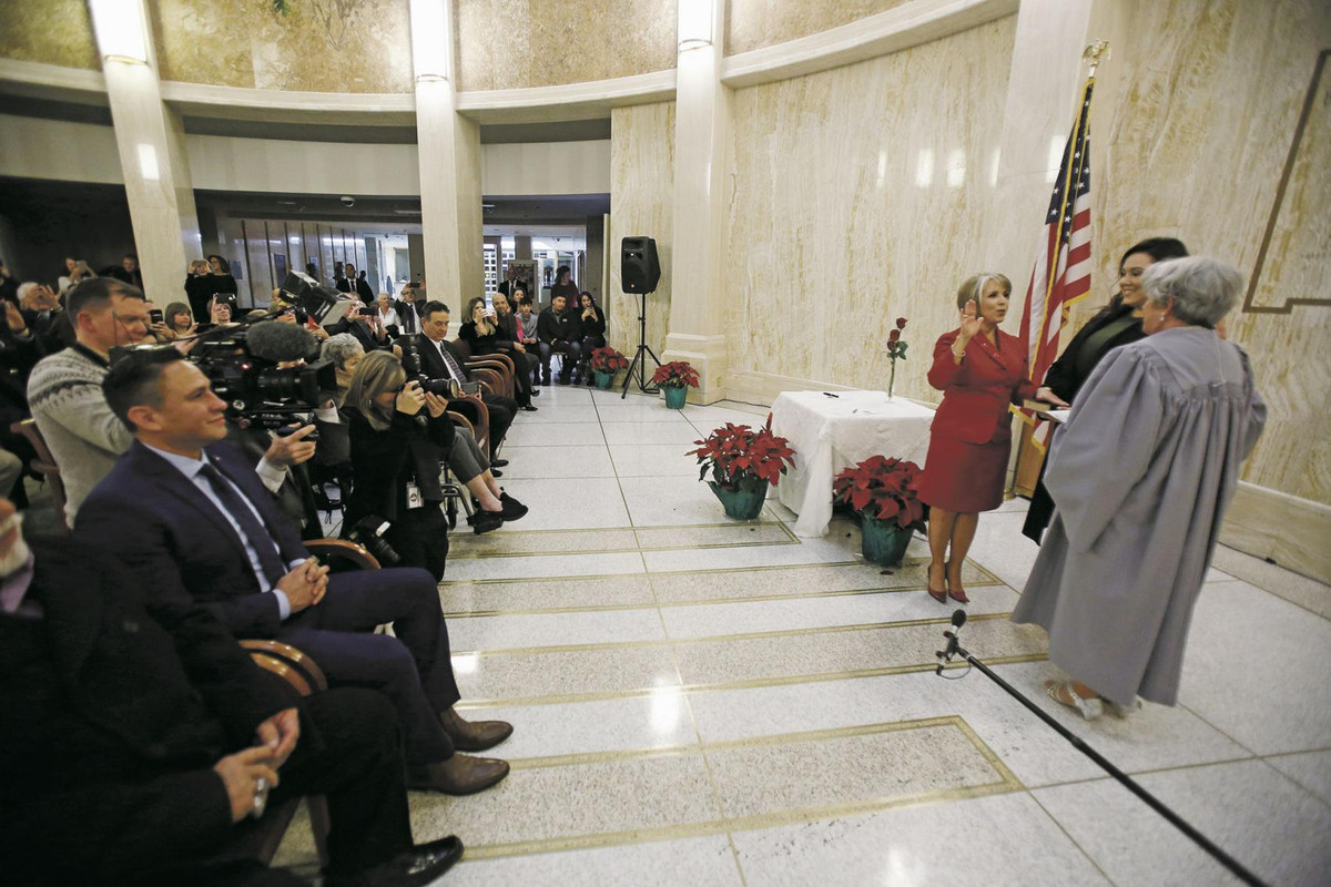 Michelle Lujan Grisham was sworn in as governor of New Mexico in a private ceremony just after midnight of Dec. 31 2018