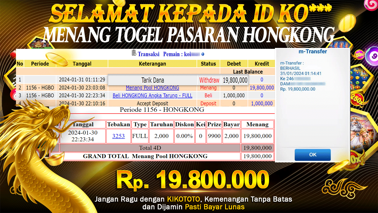 MENANG BESAR DI TOGEL PASARAN HONGKONG SEBESAR Rp 19,800,000 LANGSUNG DAN TANPA BASA BASI DI BAYAR KIKOTOTO !!!