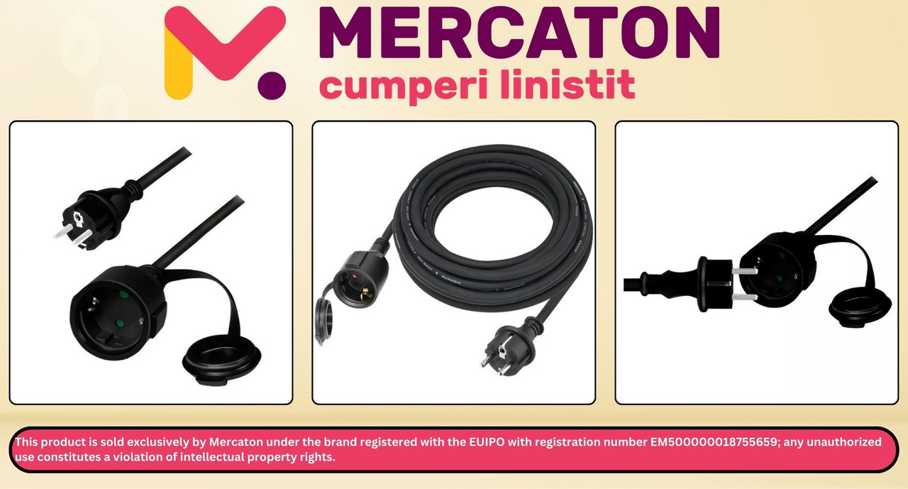 Prelungitor cu Fisa si Cupla pentru Exterior, 10 metri, Negru