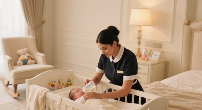 Newborn nanny feeding a baby..