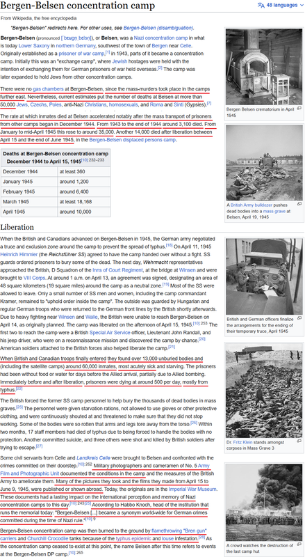 Holocaust - Wikipedia - Bergen-Belsen concentration camp - typhus - atrocity propaganda - pictures -