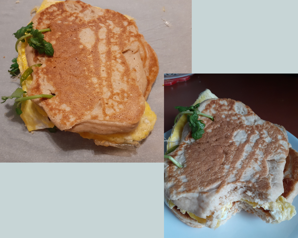 pancake, egg, green onion, and cilantro book