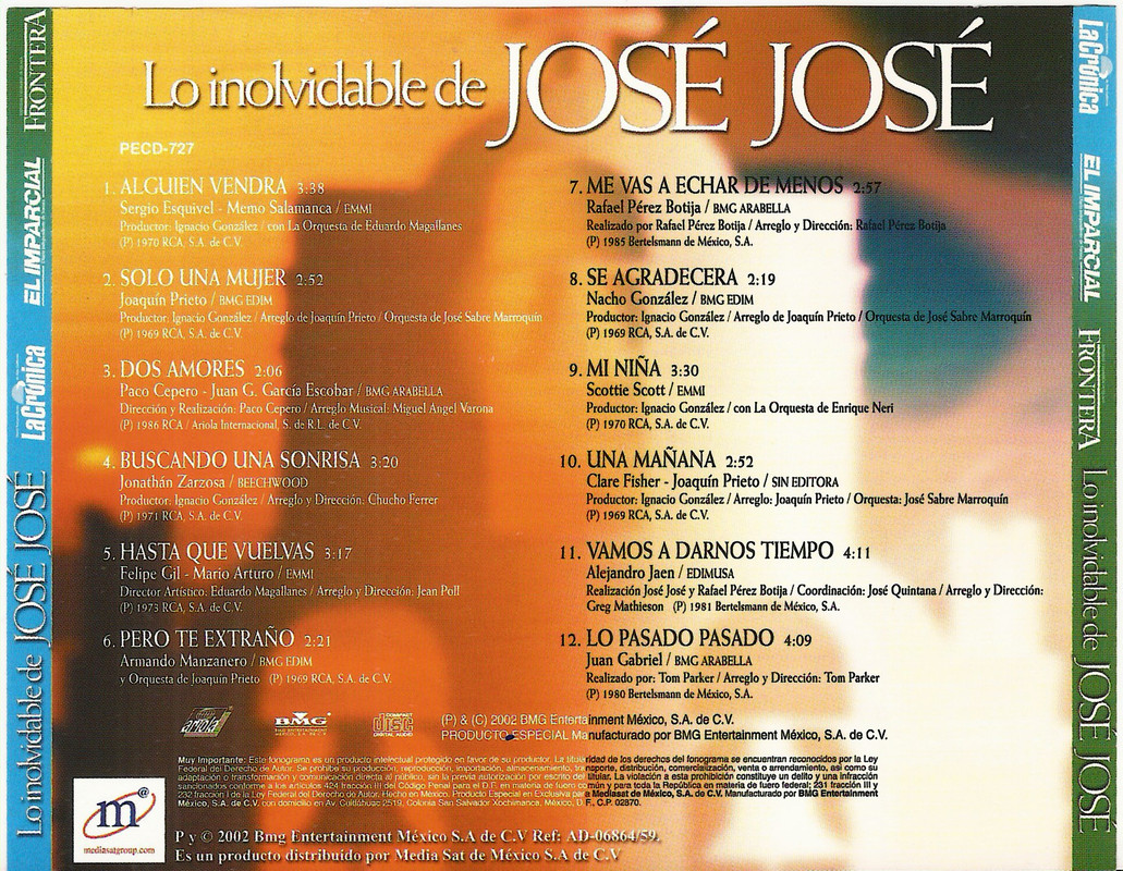 José José  -  Lo Inolvidable De (2002) mp3 278 Kbps