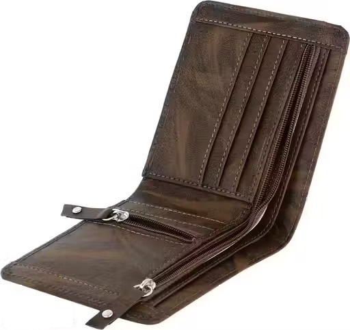 Men Casual, Ethnic, Formal Tan Artificial Leather Wallet (3 Card Slots) double zip.(W102)