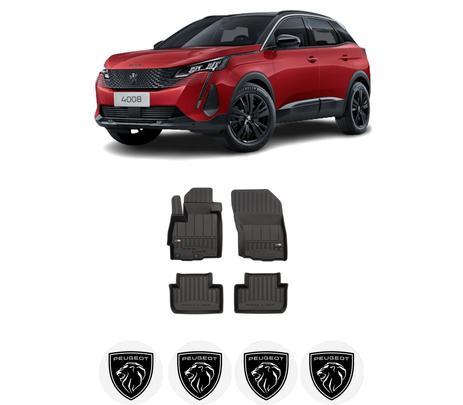 Set covorase presuri PEUGEOT 4008 din 2012-2017, auto, din cauciuc thermoplastic, 4 Stickere auto cu PEUGEOT
