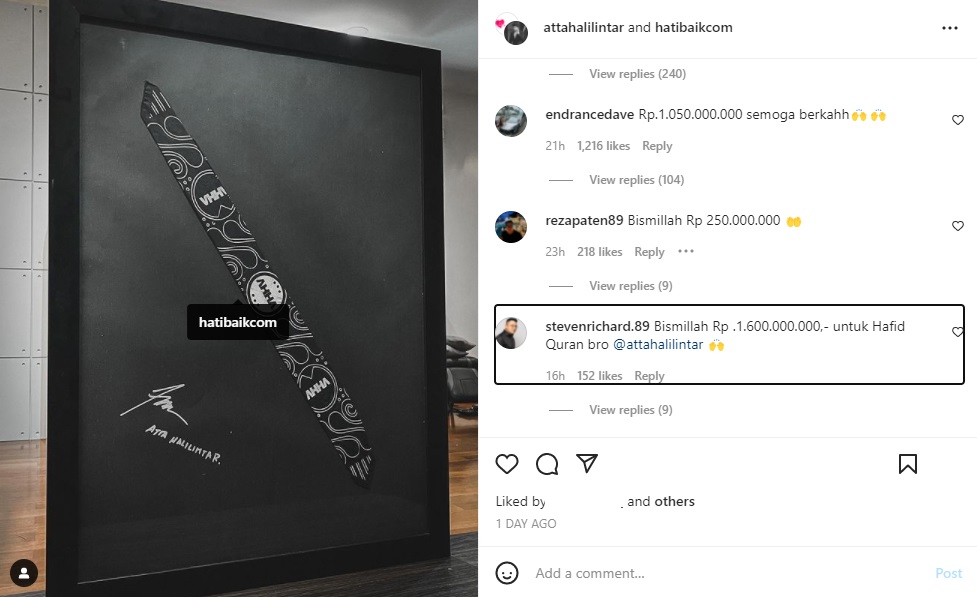 Headband Atta Halilintar ditawar hingga Rp1,6 miliar.