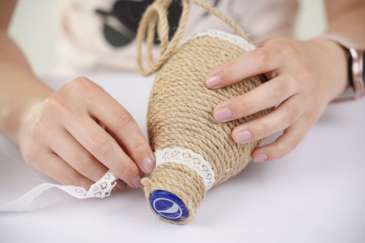 Handmade Plastic Bottle Hanging Planter with Twine Wrapping