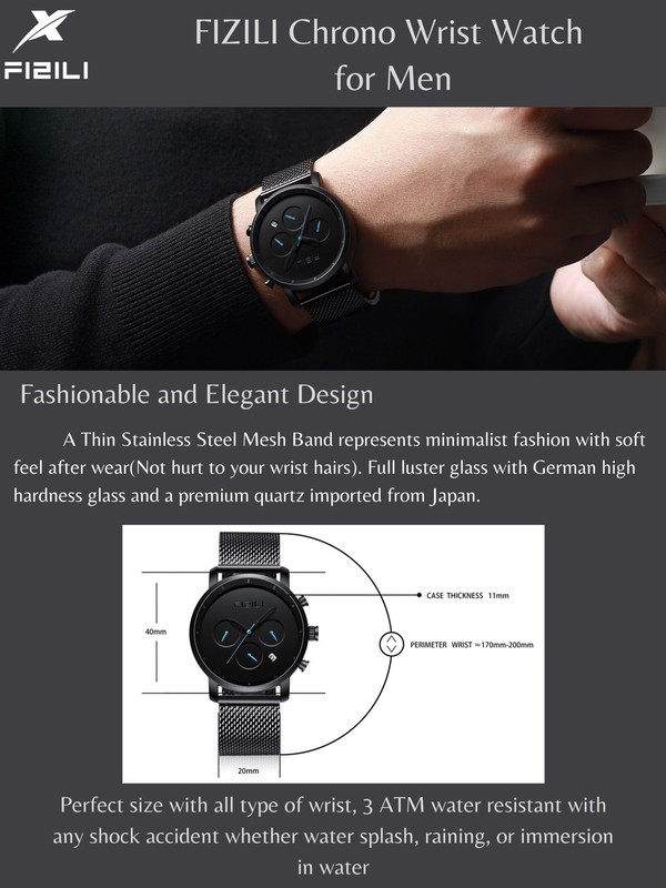  FIZILI Mens Watches Ultra-Thin Minimalist Waterproof