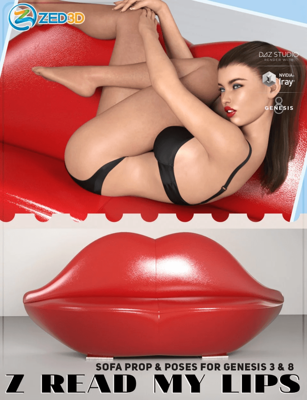 Z Read My Lips Sofa and Poses for Genesis 3 and 8