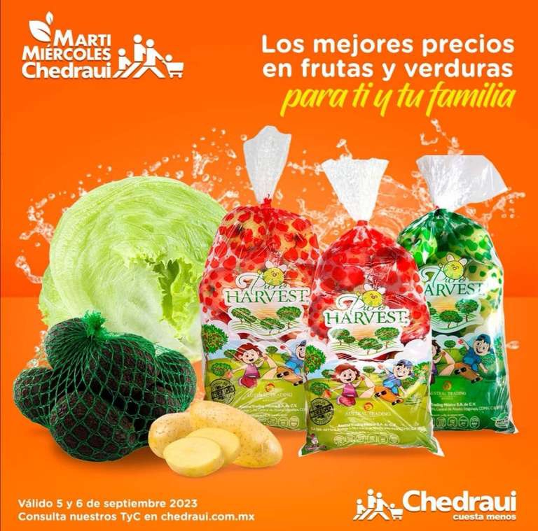 Chedraui: MartiMiércoles de Chedraui 5 y 6 Septiembre: Lechuga $12.50 pza • Aguacate Malla $22.90 pza • Manzanas Bolsa ó Papa $28.50 kg