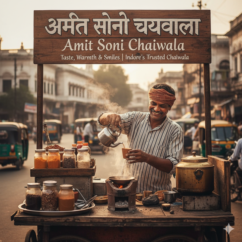Amit Soni Chaiwala की दुकान — गर्म चाय और मुस्कुराते हुए कर्मचारी