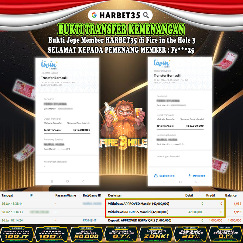 HARBET35 JEPE! Fire in the Hole 3 Rp 42.000.000,- LUNAS!