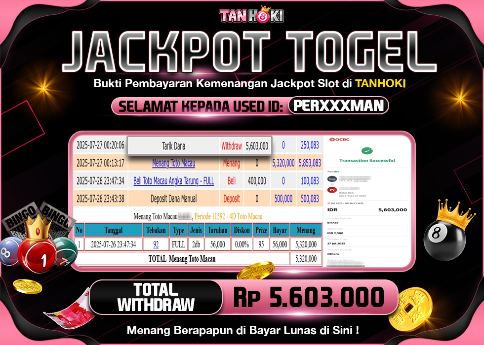 TANHOKI JACKPOT TOGEL TOTO MACAU Rp.5.603.000 ,- LUNAS
