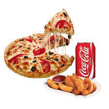 3 Pizzas grande (35 cm.) + 2patatas + Coca-Cola Sabor Original botella 2L.