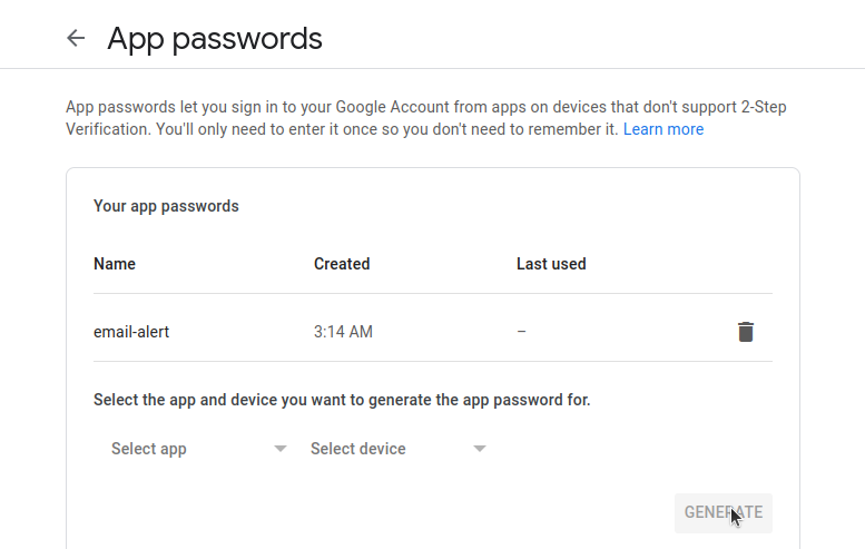 App Password created