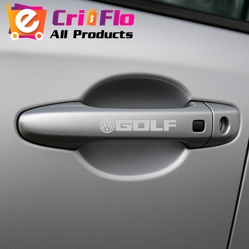 Sticker Auto Volkswagen Golf 4 buc, Etrieri, Oglinda, Luneta, Jante, Maner usi, autoadeziv, Cri-Flo, Culoare Alb, Marime 18 cm