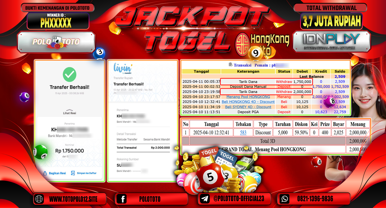 POLOTOTO JACKPOT TOGEL PASARAN HONGKONG LOTTO Rp.3.700.000,- LUNAS