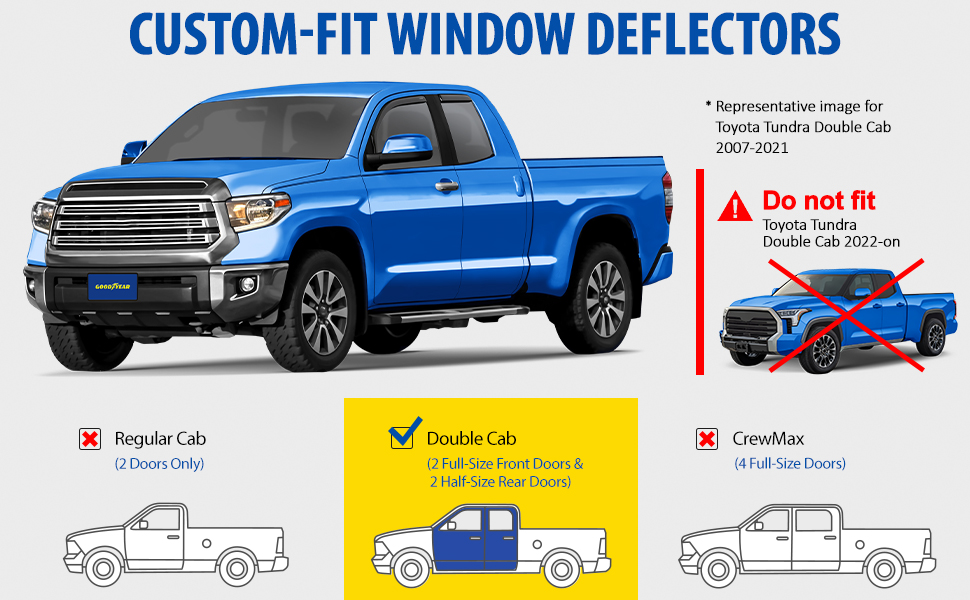 Toyota OEM-Style Rain Guards – 2007-2021 Tundra Double Cab, In-Channel Vent Visors