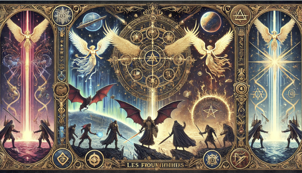 Bannière : anges, cosmologie et symboles des Fondateurs