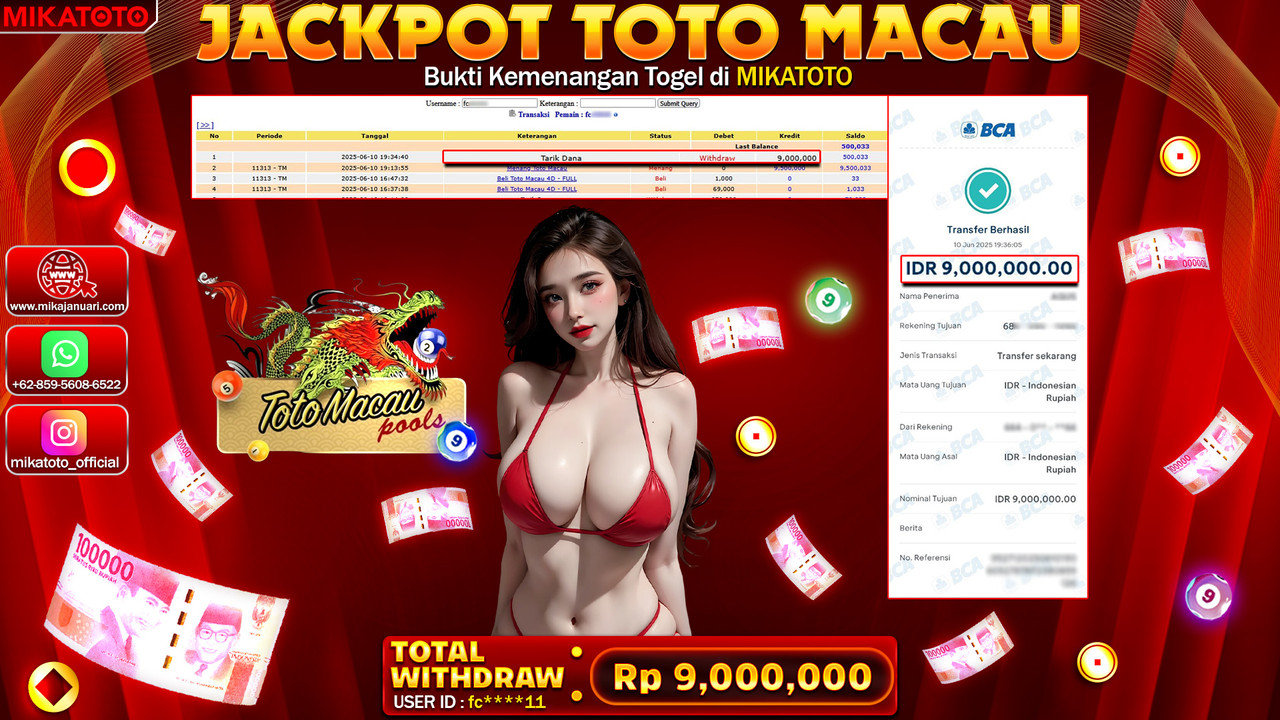 🏆 SELAMAT KEPADA PEMENANG TOTO MACAU 9,000,000🏆