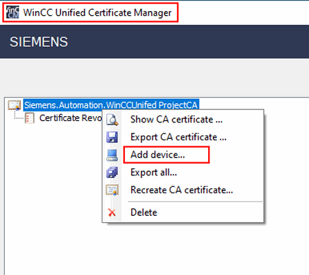 WinCC Unified Runtime on engineering computer certificates WinCC Unified Runtime on engineering computer certificates