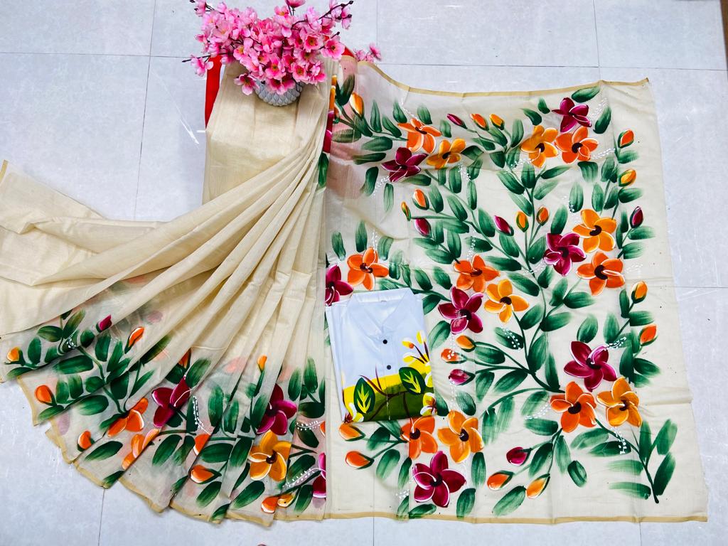 Hand Print Sharee Panjabi Couple Set