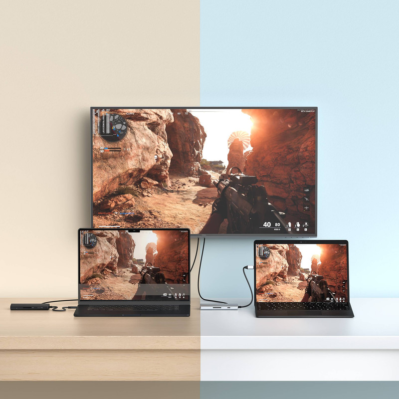 Gráfico que ilustra la capacidad de resolución 8K y 4K del adaptador Satechi.