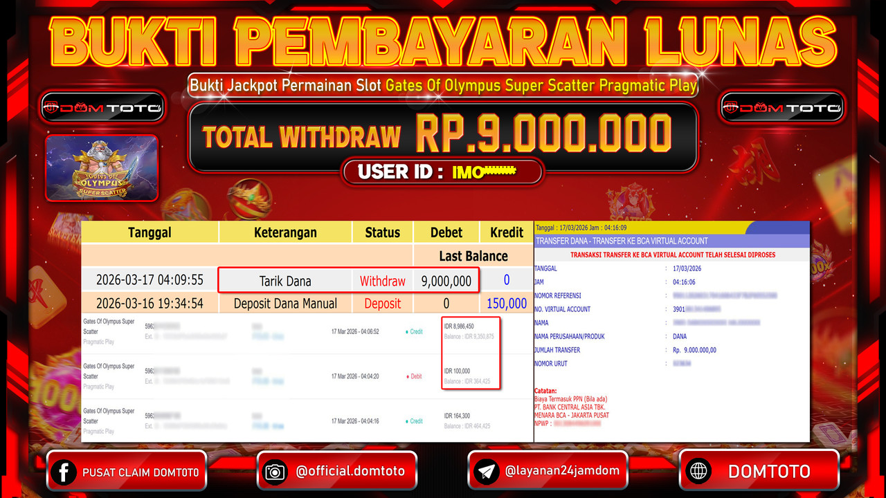 JACKPOT SLOT Gates Of Olympus Super Scatter Pragmatic Play 17 MARET 2026