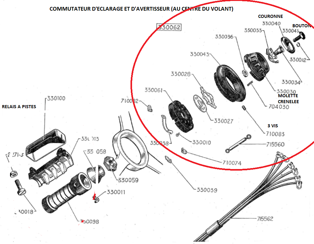 Commutateur d'Eclarage et d'avertisseur (au centre du volant)-Bl