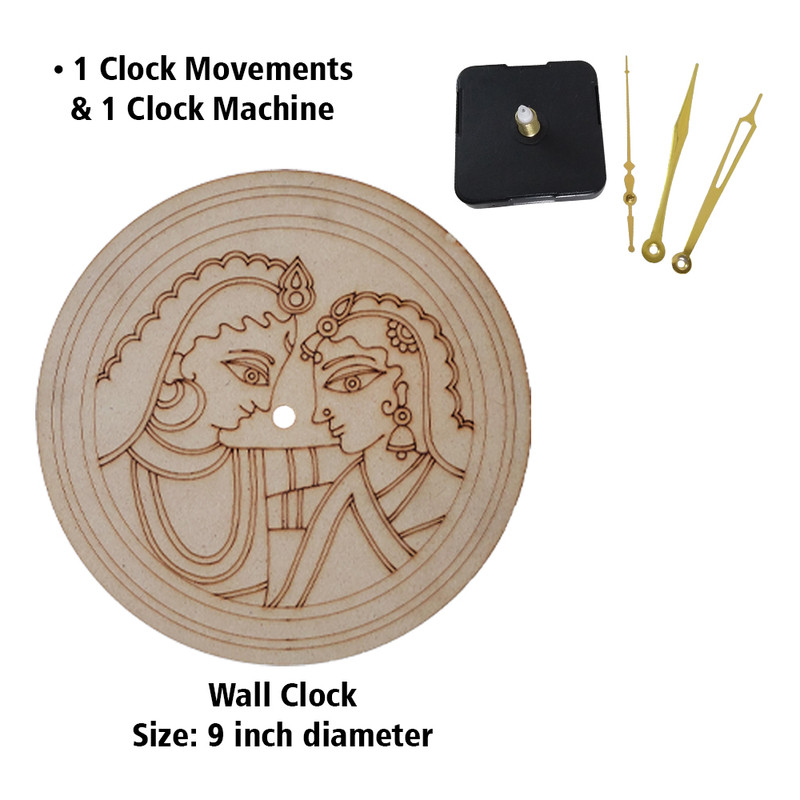 Madhubani painting on Engraved Round MDF Clock Hobbyist level DIY Kit 