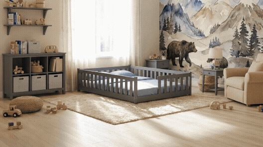 IVY 120x200 Montessori children's bed - animation of the low structure and rails